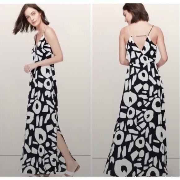 Ann Taylor Loft Bedrock Abstract Graphic Maxi Dress Blue White 6 - Picture 1 of 12